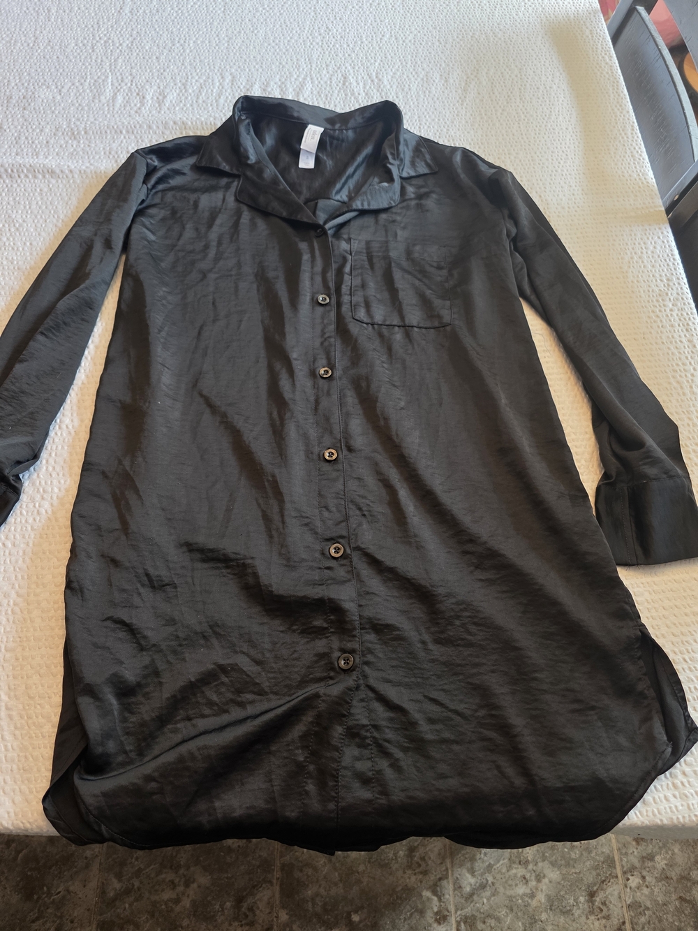 Auden Black Women's Satin Button-Front Sleep Shirt Xs